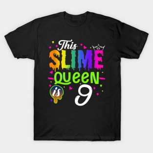 Kids This Slime Queen Is 9 Girl 9th Birthday Party Squad Outfit T-Shirt